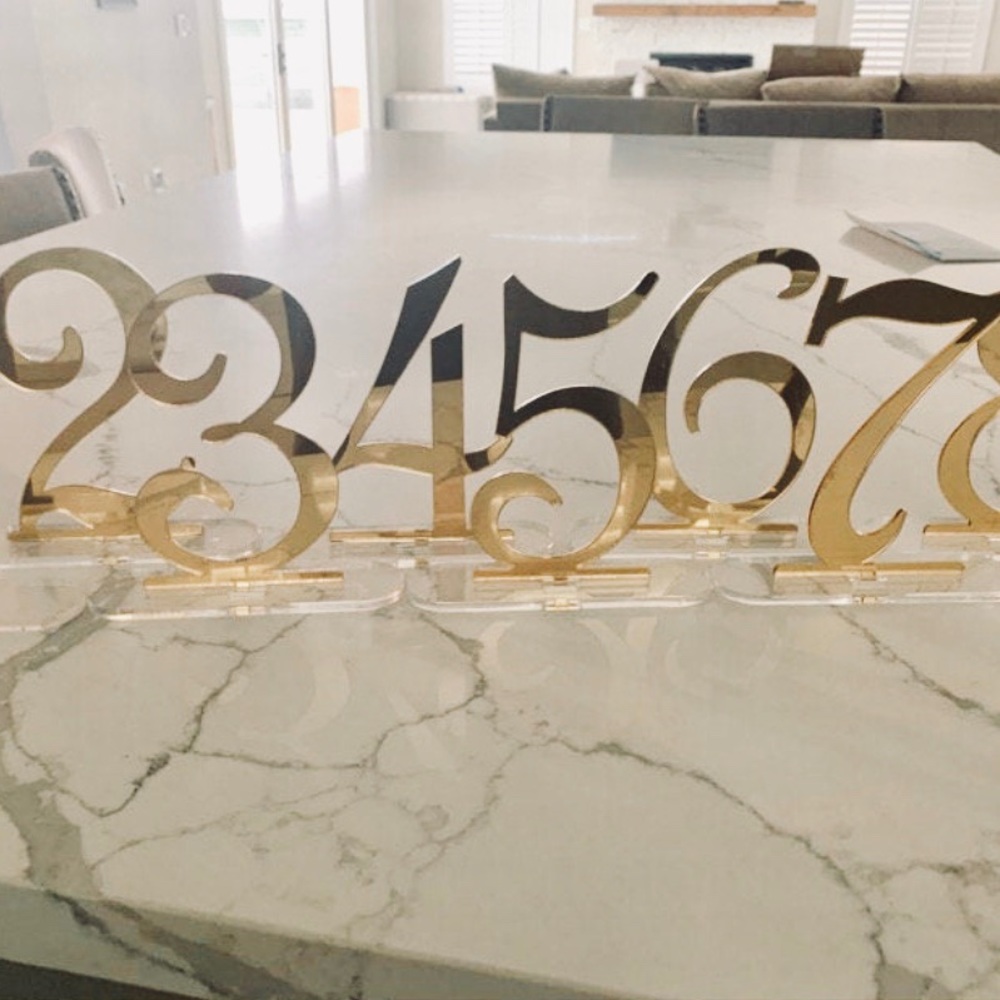 Gold Mirror Acrylic Wedding Table Numbers 1-18